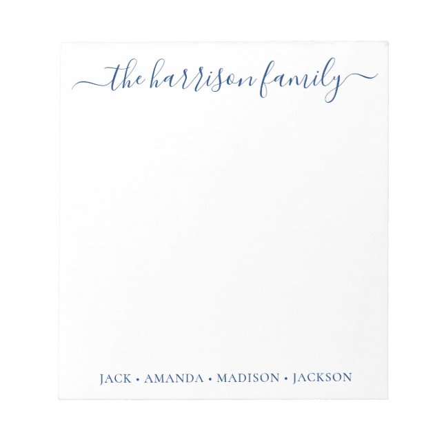 Any Colour Personalized Script Family Notepad (Front)