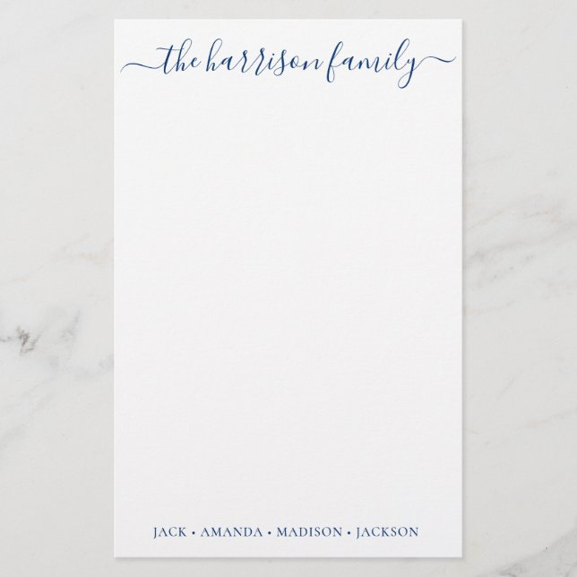 Any Colour Personalized Script Family Stationery (Front)