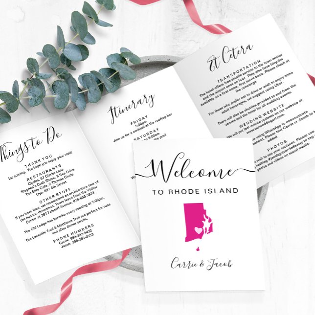 Any Colour Rhode Island Wedding Welcome Itinerary Tri-Fold Programme (Rhode Island Wedding Welcome Letter & Itinerary)