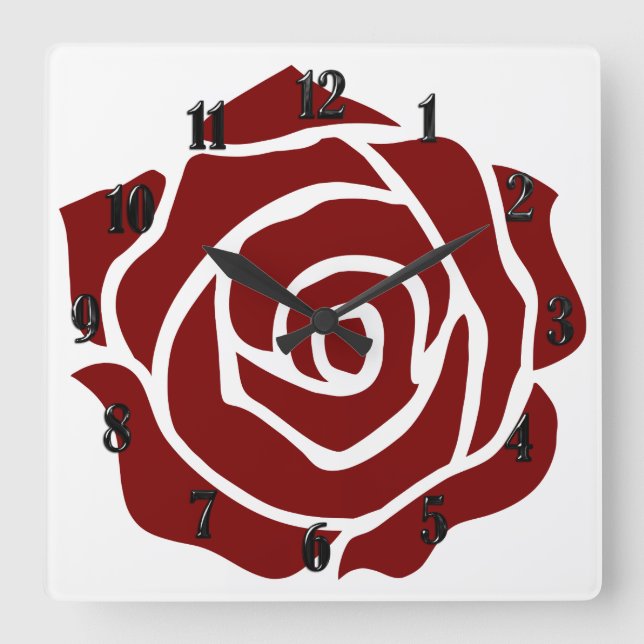 Any Colour Rose on White Square Wall Clock (Front)