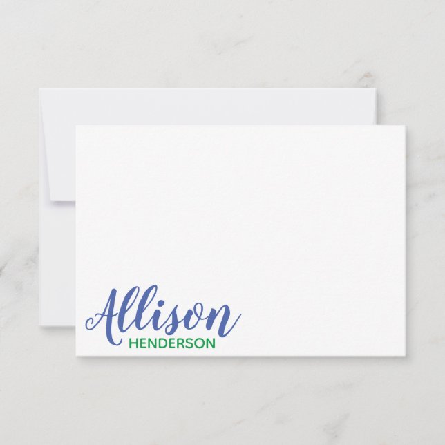 Any Colour - Script & Block Personalized Note Card (Front)