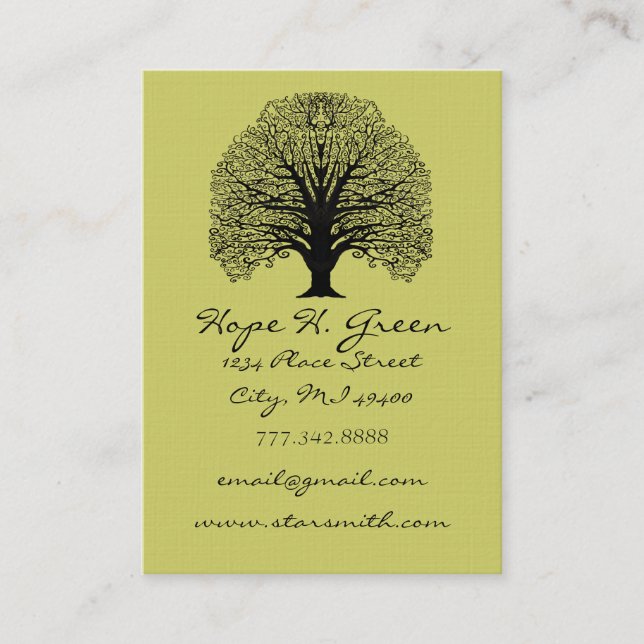 Any Colour Shown Lime and BLack Swirled Tree Business Card (Front)