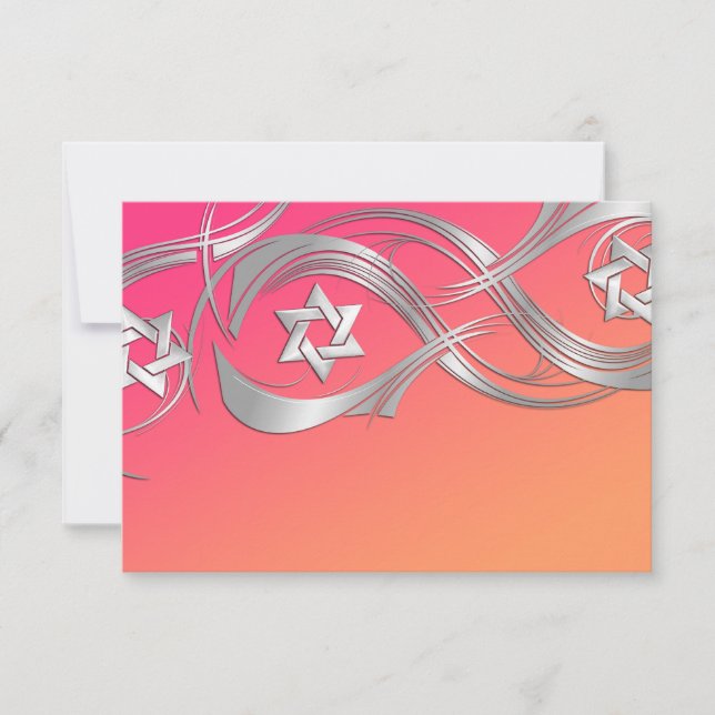 Any Colour Silver Star Swag Bat Mitzvah RSVP (Front)