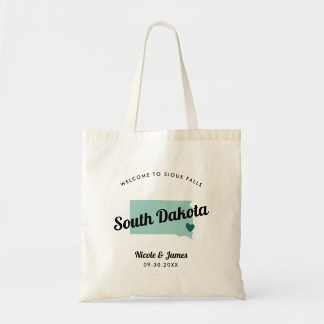 Any Colour South Dakota Map Wedding Welcome Bag, Tote Bag (Front)