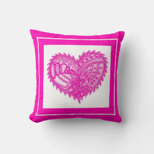 Any Colour Spike Edge Decorative Heart Hot Pink Throw Pillow