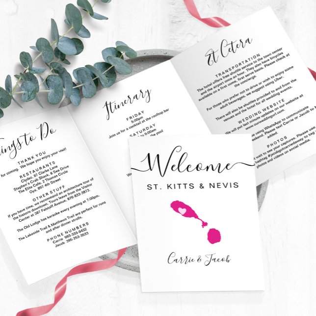 Any Colour St. Kitts & Nevis Wedding Welcome Lette Tri-Fold Programme (Saint Kitts and Nevis Wedding Welcome Letter and Itinerary
)