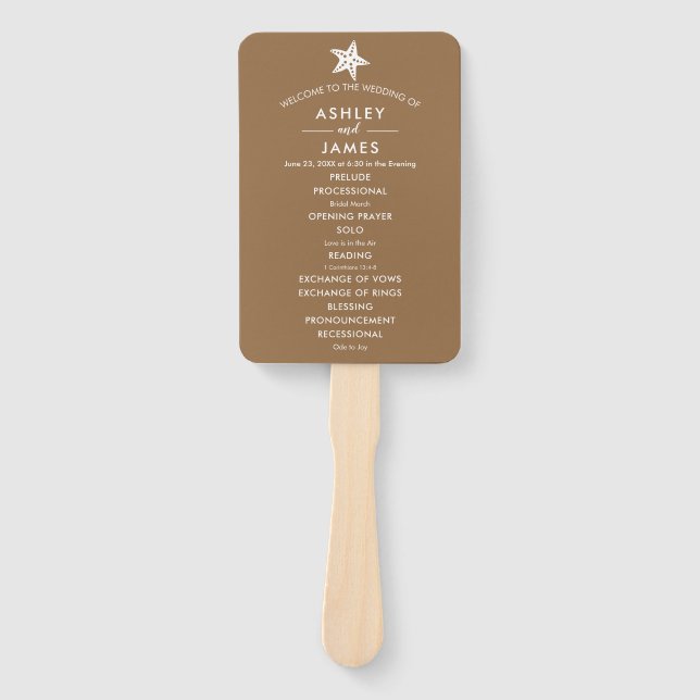 Any Colour Starfish Wedding Program Fan for Summer (Front)