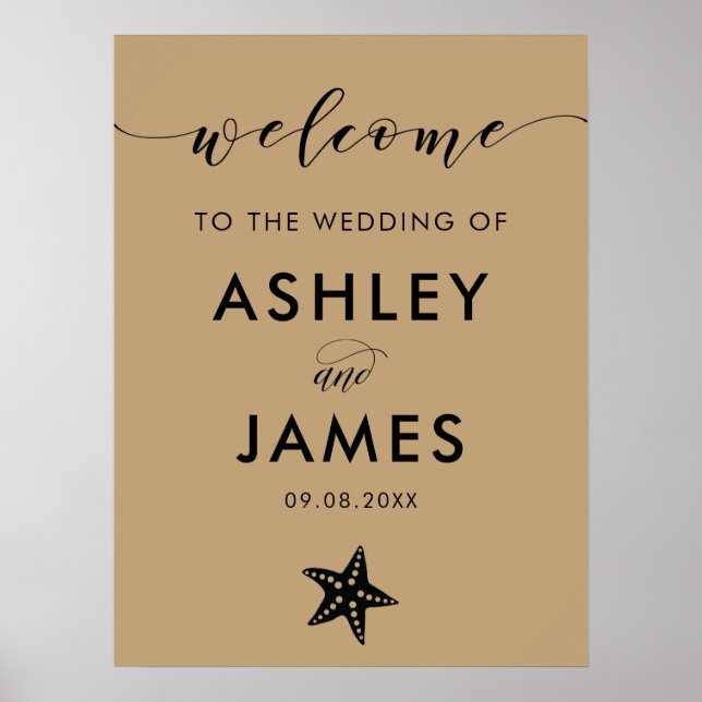 Any Colour Starfish Wedding Welcome Sign (Front)