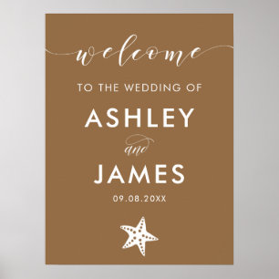 Any Colour Starfish Wedding Welcome Sign, Brown Poster