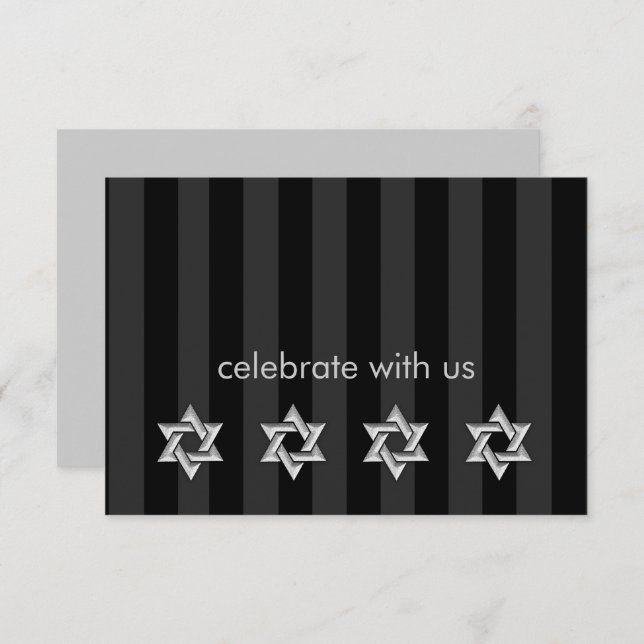Any Colour Stripe Silver Stars of David Reception Invitation (Front/Back)