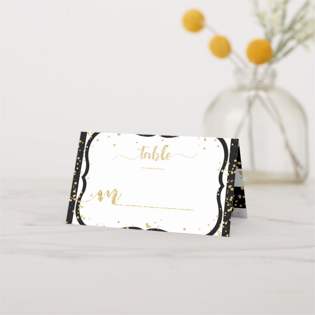 Any Colour Stripes & Gold Confetti Table Number Place Card (Front)