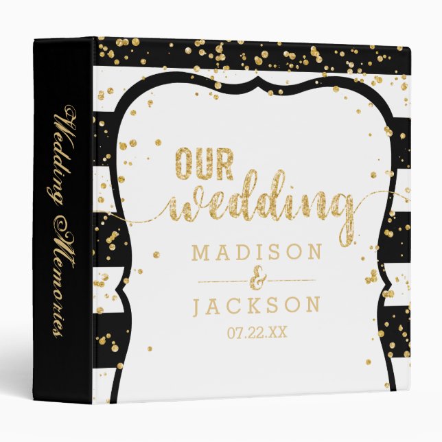 Any Colour Stripes & Gold Wedding Photo Album Binder (Front/Spine)