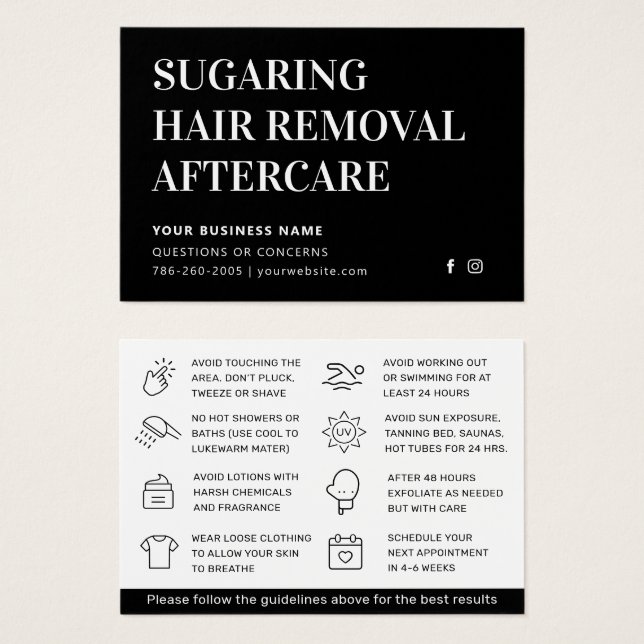 Any Colour Sugaring Hair Removal Aftercare Card  (Front & Back)