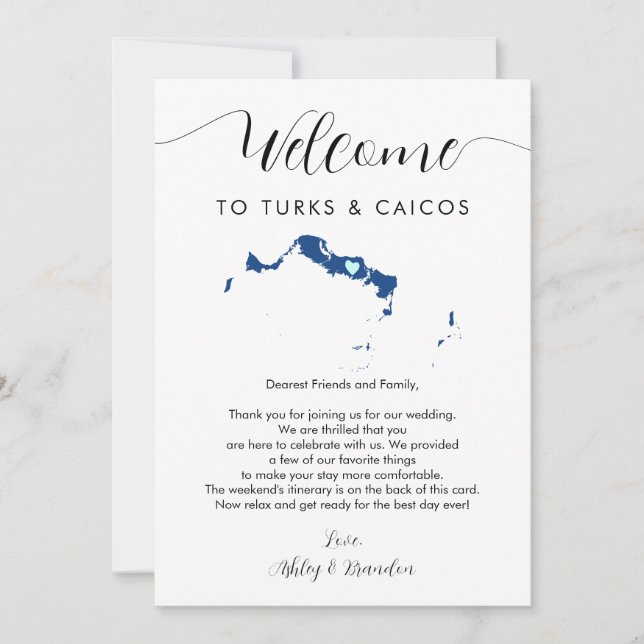 Any Colour Turk & Caicos Wedding Welcome Itinerary (Front)