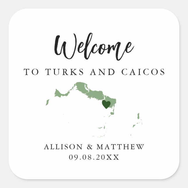 Any Colour Turks and Caicos Wedding Welcome Bag Square Sticker (Front)