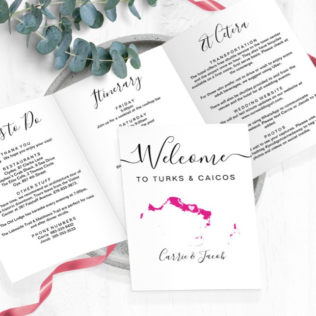 Any Colour Turks & Caicos Wedding Welcome Itinerar Tri-Fold Programme (Turks & Caicos Wedding Welcome Letter & Itinerary
)