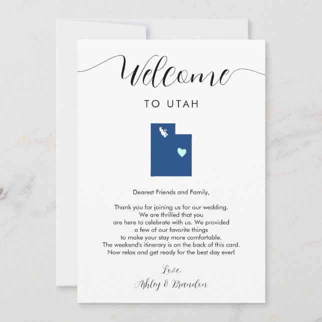 Any Colour Utah Wedding Welcome Letter & Itinerary (Front)