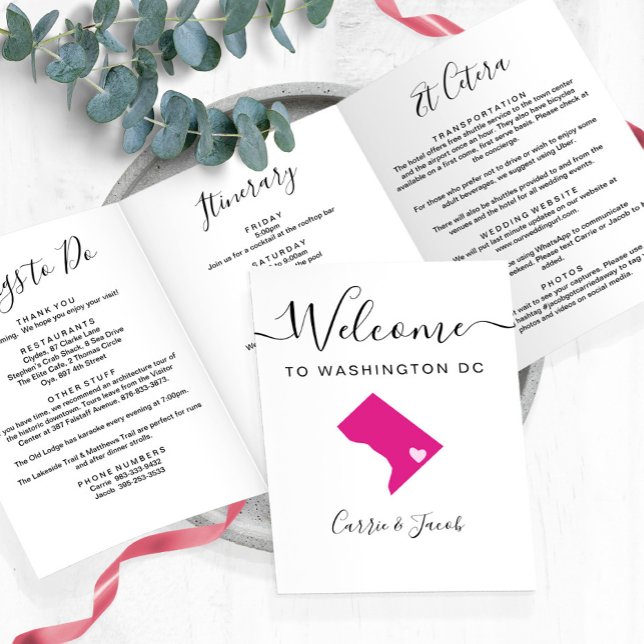 Any Colour Washington DC Wedding Welcome Itinerary Tri-Fold Programme (Washington DC Wedding Welcome Letter & Itinerary)