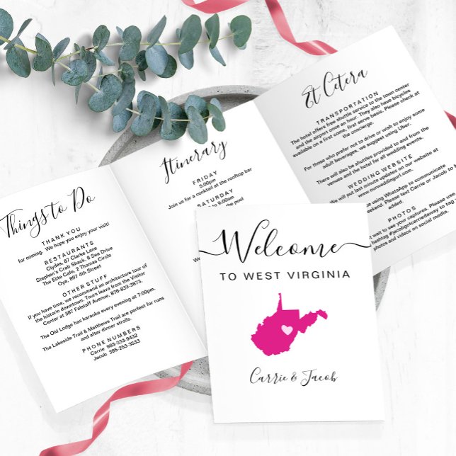 Any Colour West Virginia Wedding Welcome Itinerary Tri-Fold Programme (West Virginia Wedding Welcome Letter & Itinerary
)