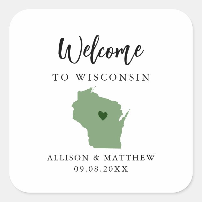 Any Colour Wisconsin State Wedding Welcome Bag Square Sticker (Front)
