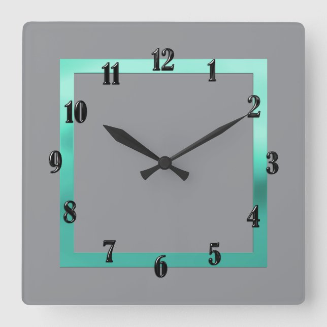 Any Colour with Aqua Border Square Wall Clock (Front)