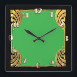 Any Colour with Black Art Deco Gold Design Square Wall Clock<br><div class="desc">Any Colour with Black Art Deco Gold Design
Designed by Umua. Printed and shipped by Zazzle or its partners.</div>