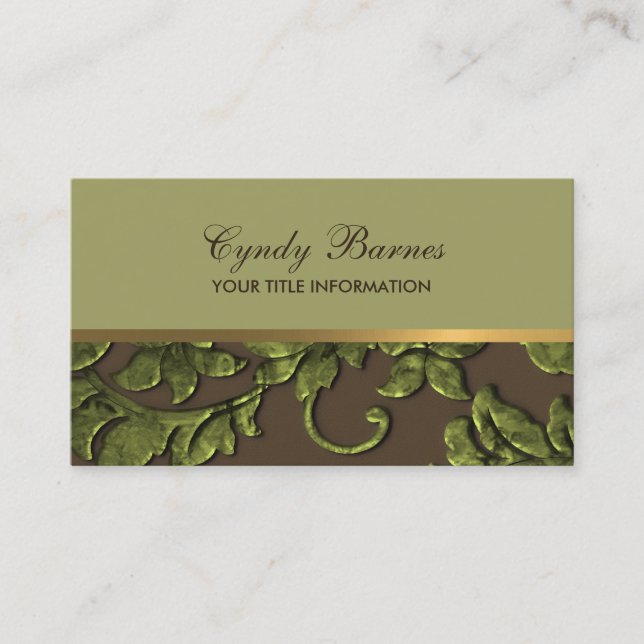 Any Colour with Brown & Green Damask Business Card (Front)
