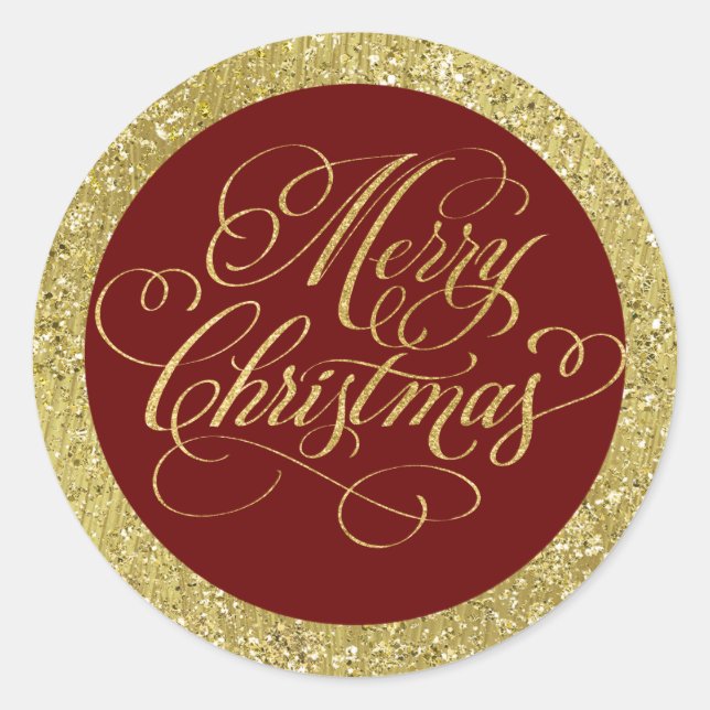 Any Colour with Gold Border and Merry Christmas Classic Round Sticker (Front)