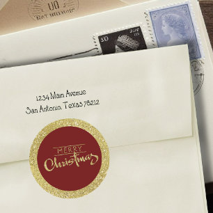 Any Colour with Gold Border and Merry Christmas Classic Round Sticker