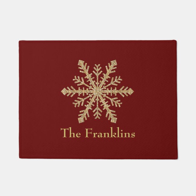Any Colour with Gold Glitter Snowflake Doormat (Front)