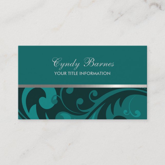 Any Colour with Teal Damask Business Card (Front)