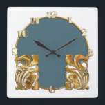 Any Colour with White Art Deco Gold Design Square Wall Clock<br><div class="desc">Any Colour with White Art Deco Gold Design
Designed by Umua. Printed and shipped by Zazzle or its partners.</div>