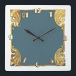 Any Colour with White Art Deco Gold Design Square Wall Clock<br><div class="desc">Any Colour with White Art Deco Gold Design
Designed by Umua. Printed and shipped by Zazzle or its partners.</div>
