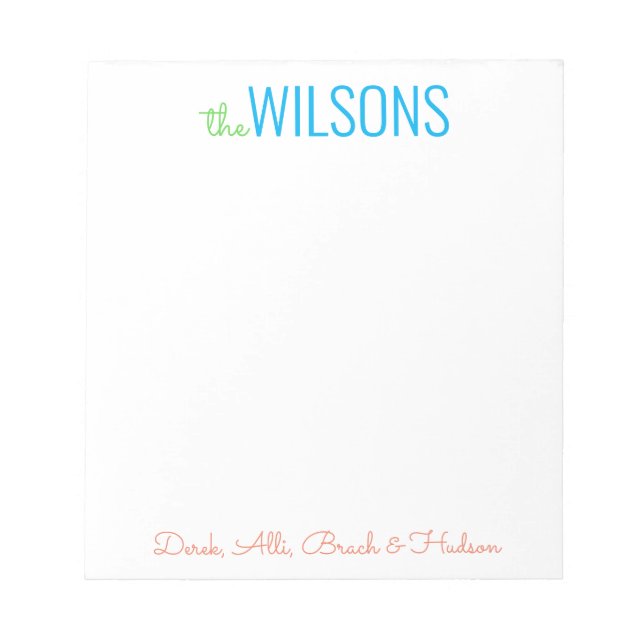 Any Colours - Block & Script Family Notepad (Front)