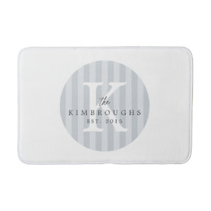 Any Colours Grey Striped Circle Family Monogram Bath Mat