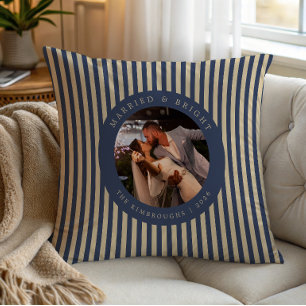 Any Colours Married and Bright Photo Christmas Throw Pillow