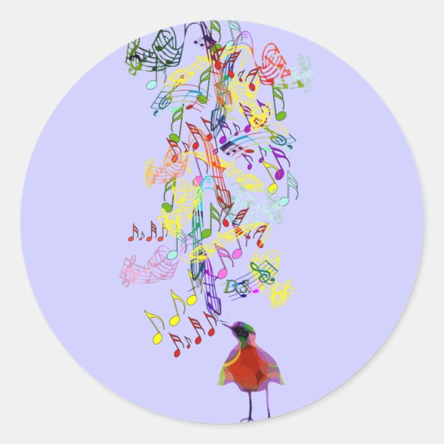 Any Custom Background Colour Bird Singing Classic Round Sticker (Front)