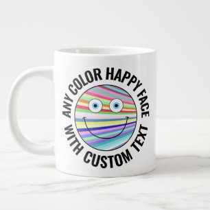 Any Custom Color Background Text Happy Face (BLCK) Large Coffee Mug