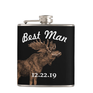 Any Custom Colour Best Man Flask Vintage Moose