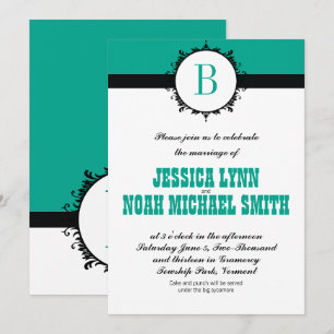 Any Custom Colour Emerald Monogram Wedding Invitation