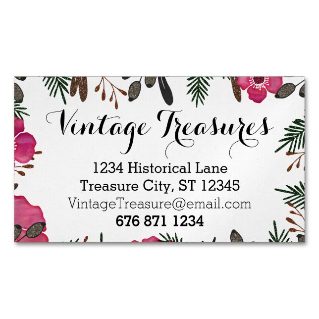 Any Custom Colour Floral Pattern Magnetic Business Card (Front)