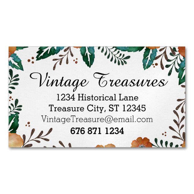 Any Custom Colour Floral Pattern Magnetic Business Card (Front)