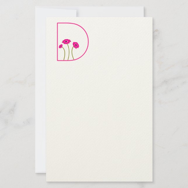Any Custom Colour Monogram Raspberry Gerbera Daisy Stationery (Front)