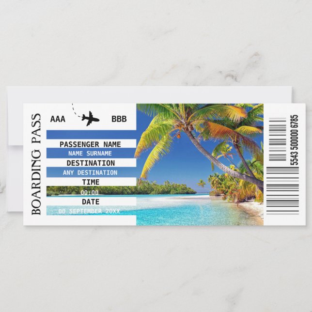 ANY destination DIY photo boarding pass getaway  Invitation (Front)