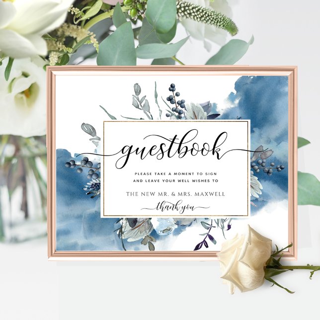 Any Event, Blue Watercolor & Floral Guestbook Sign (Creator Uploaded)