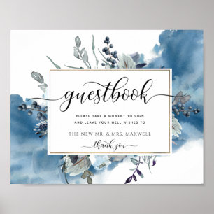 Any Event, Blue Watercolor & Floral Guestbook Sign