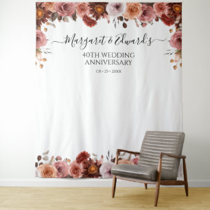Any Event Blush and Burgundy Floral Photo Backdrop Tapestry