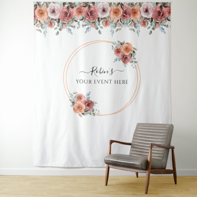 Any Event, Blush Peach Mint Floral Photo Backdrop Tapestry (In Situ)