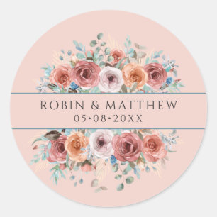 Any Event, Ethereal Rose Gold, Blush Peach Floral Classic Round Sticker