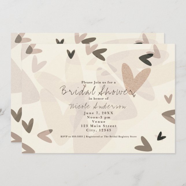 ANY EVENT Pink & Taupe Hearts Chic Invitations (Front/Back)